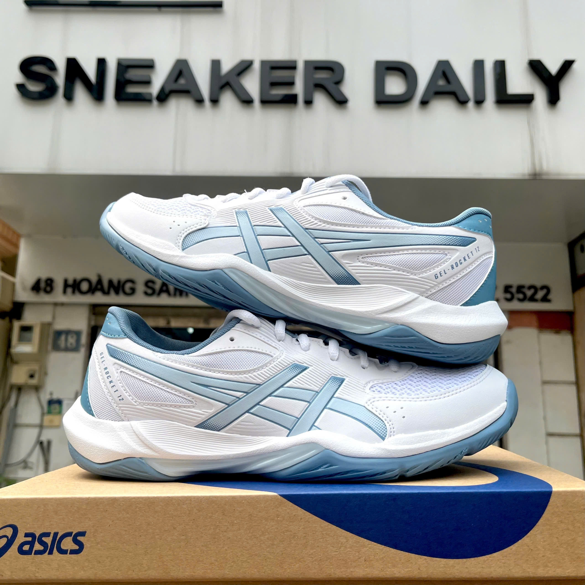 Giày Pickleball Cầu Lông Asics Gel Rocket 12 White 1071A116-103 — ảnh 2