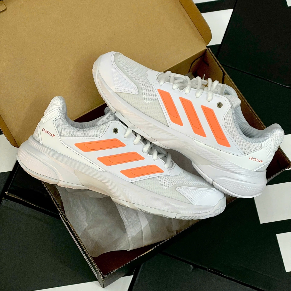Giày Pickleball Tennis Adidas Courtjam Control 3 Orange JR1788 — ảnh 8