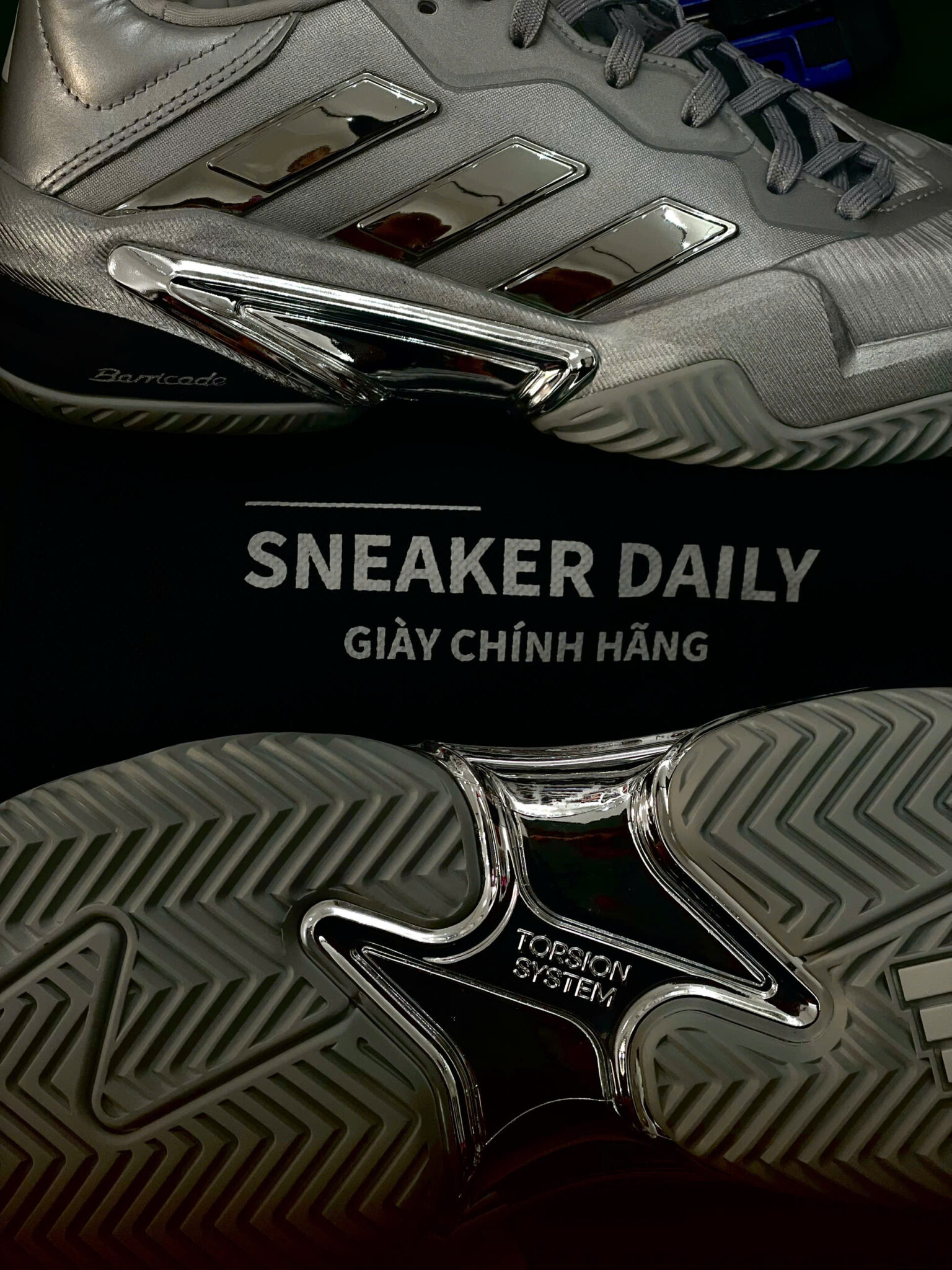 Giày Pickleball Tennis Adidas Barricade 13 25th Silver JR4223 — ảnh 4